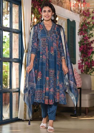 Blue Muslin Anarkali