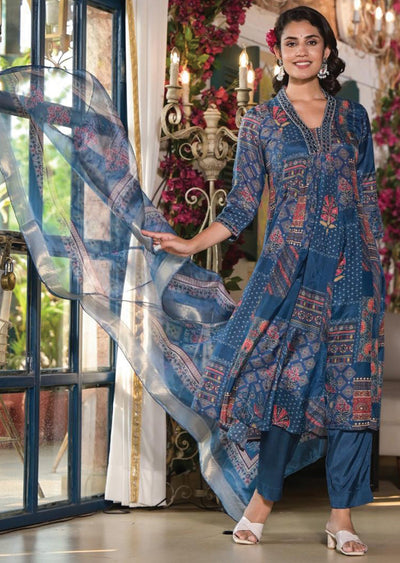 Blue Muslin Anarkali