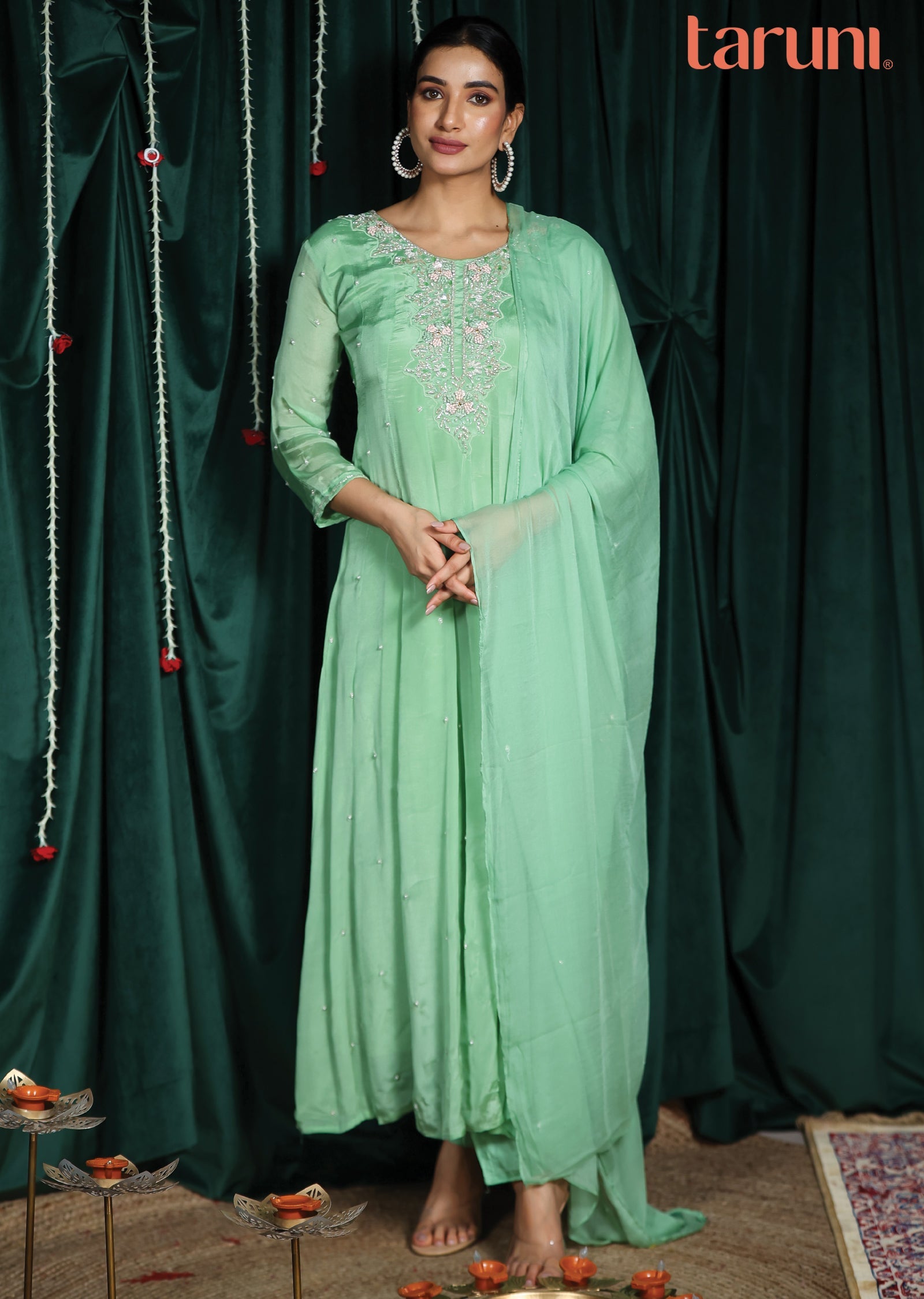 Pista Green Chinnon Anarkali