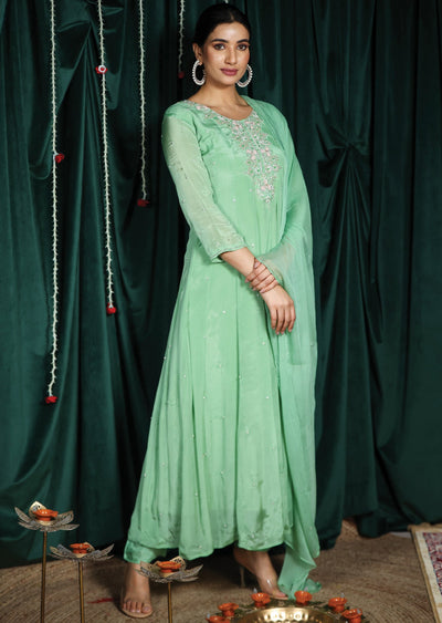 Pista Green Chinnon Anarkali