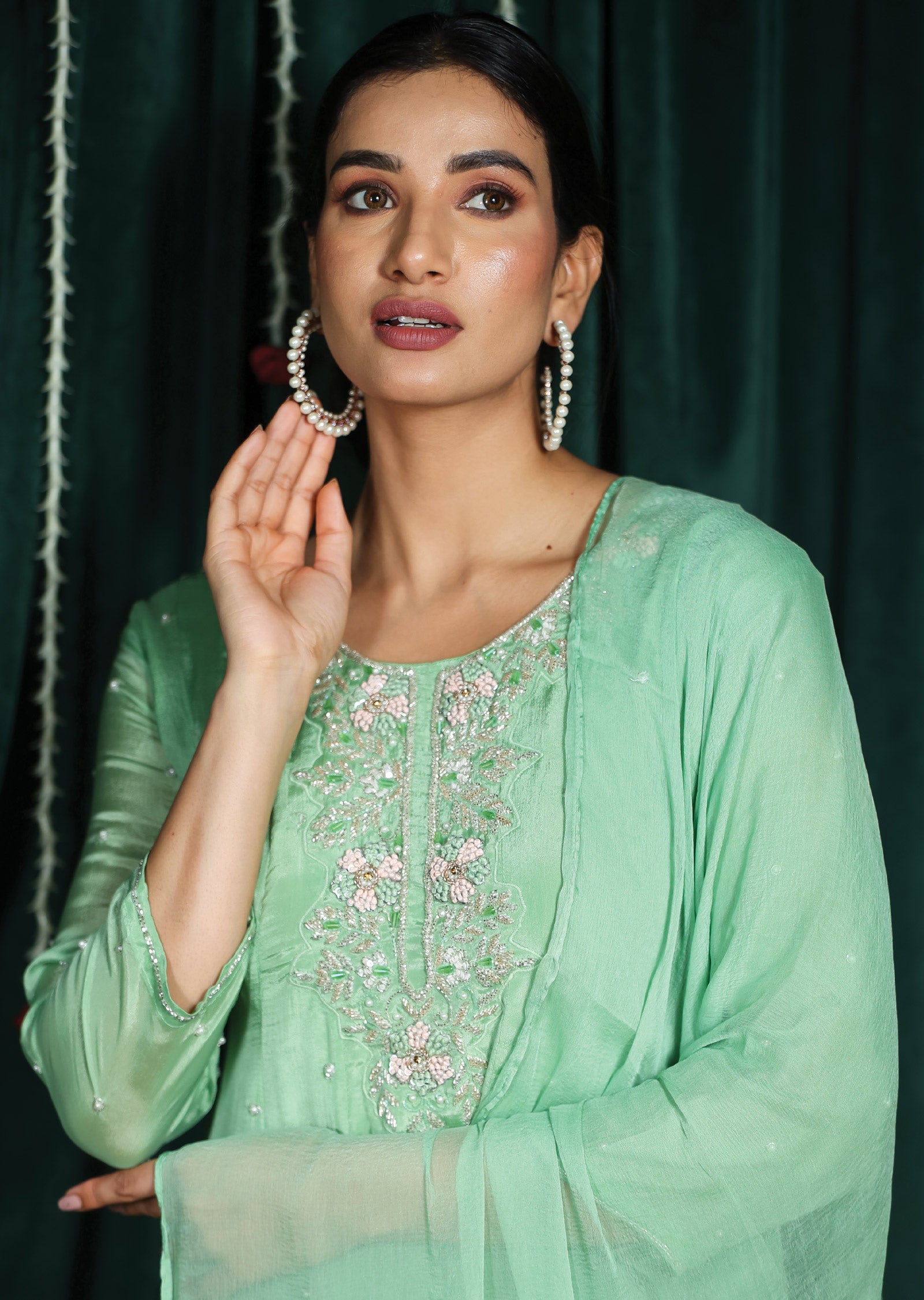 Pista Green Chinnon Anarkali