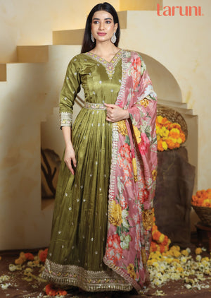 Mehndi Green Tissue Silk Anarkali