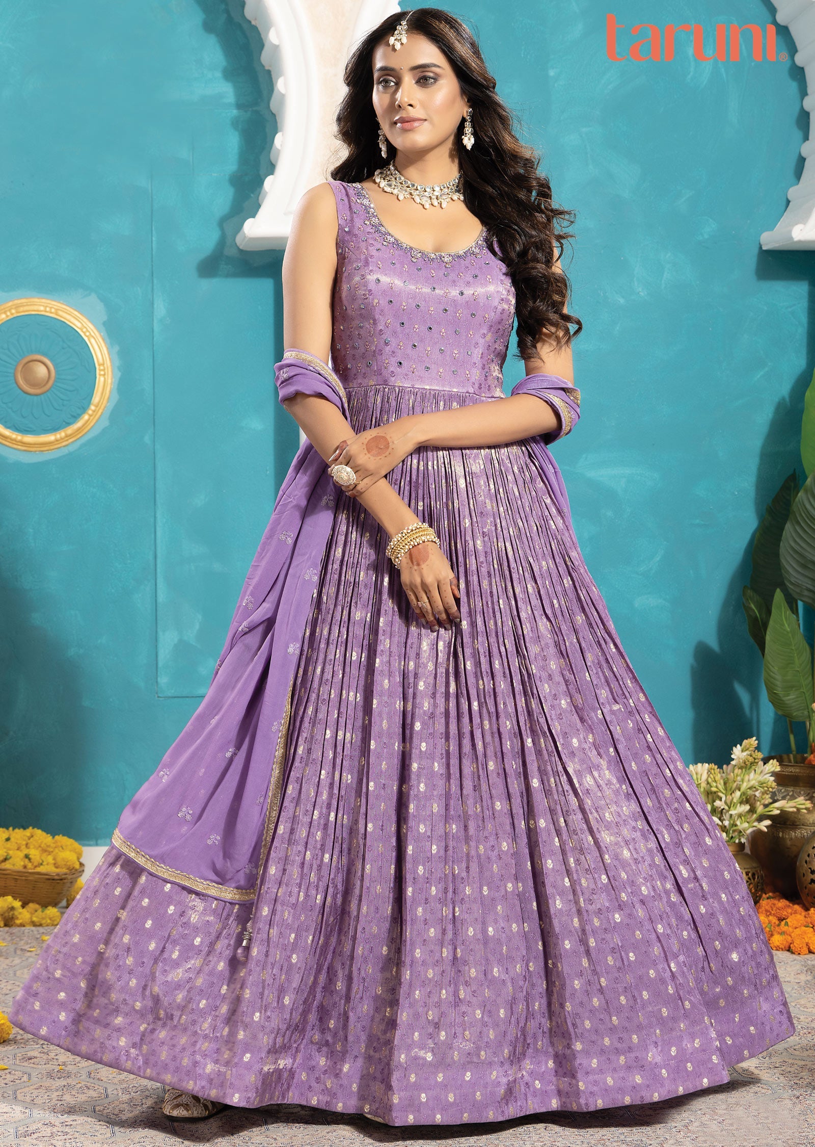 Lavender Tissue Banaras Silk Anarkali