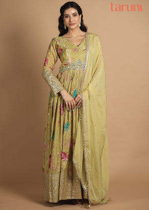 Light Mehendi Green Tissue Silk Anarkali