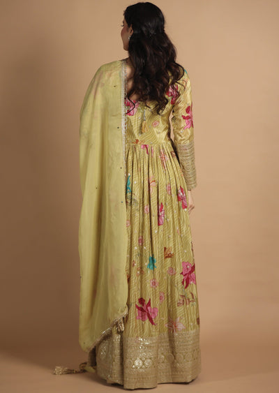 Light Mehendi Green Tissue Silk Anarkali