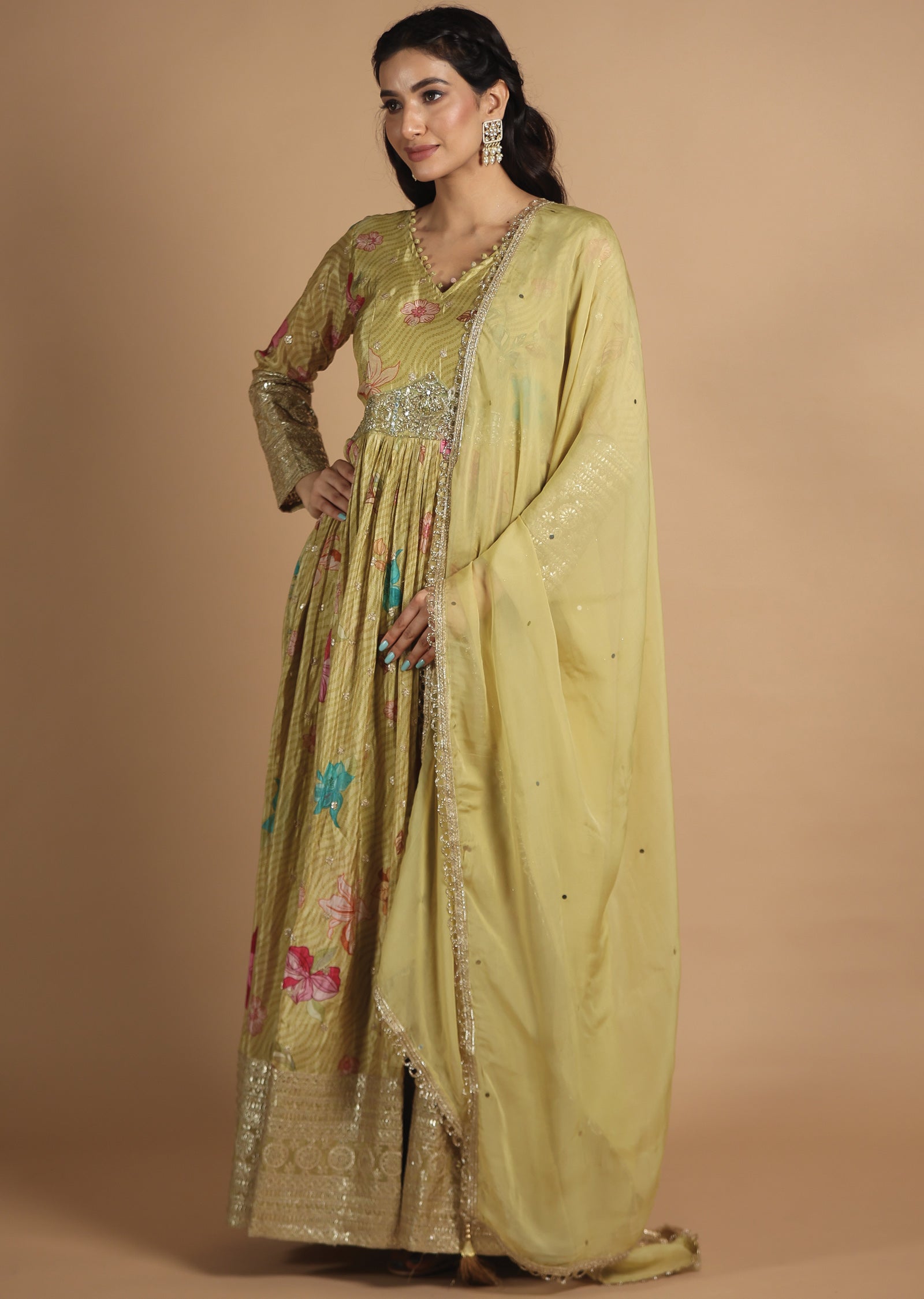 Light Mehendi Green Tissue Silk Anarkali