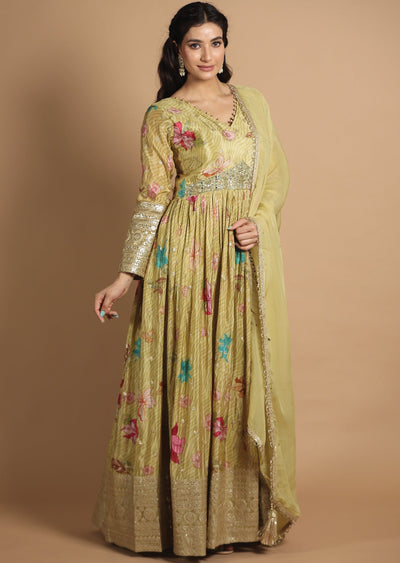 Light Mehendi Green Tissue Silk Anarkali