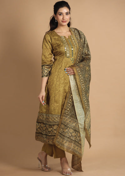 Mehndi Green Silk Anarkali