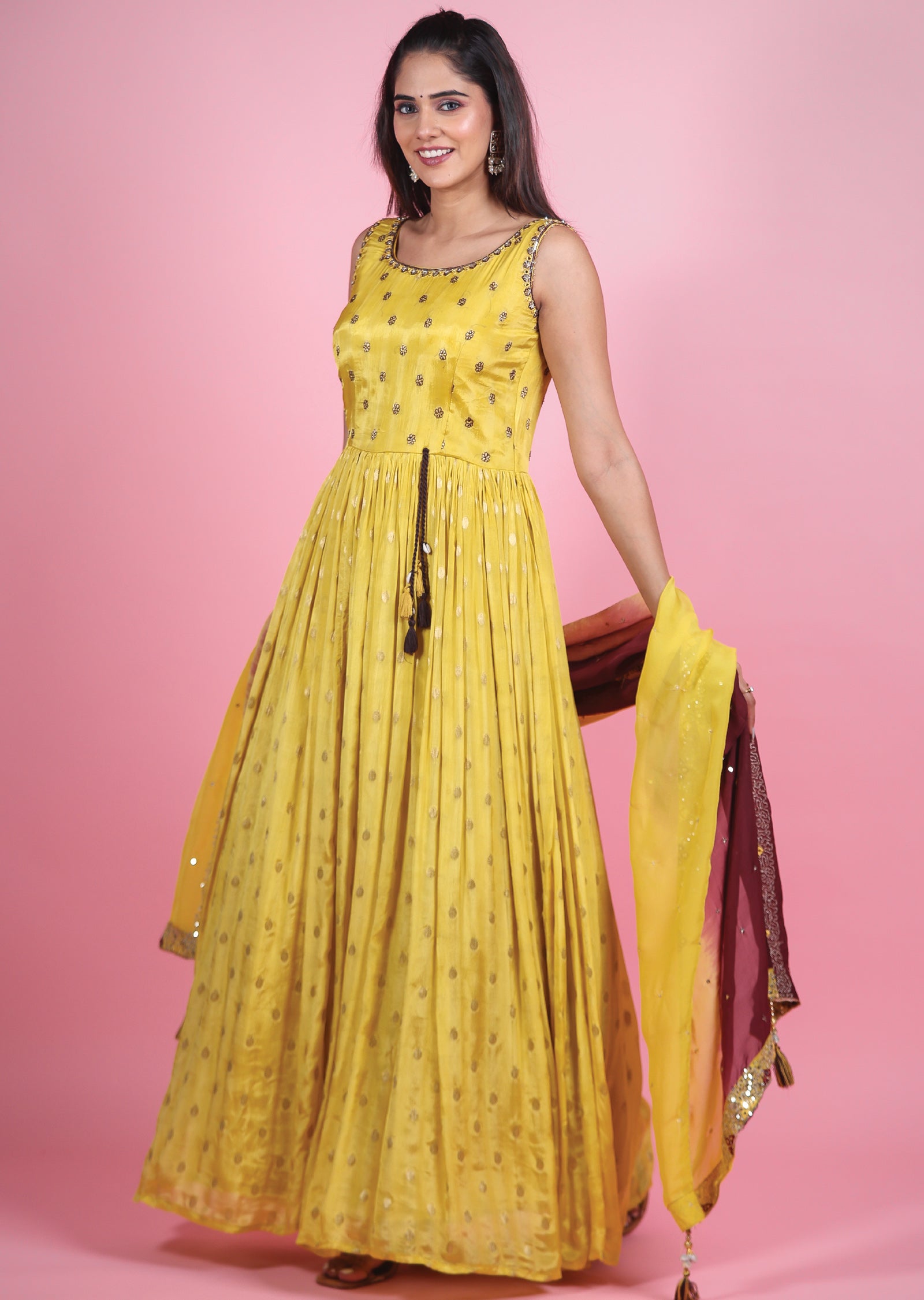 Yellow Banaras Chinnon Anarkali