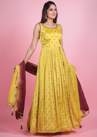 Yellow Banaras Chinnon Anarkali