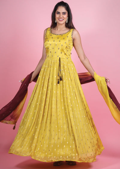 Yellow Banaras Chinnon Anarkali