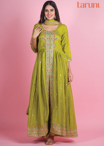 Mehendi Green Chinnon Anarkali