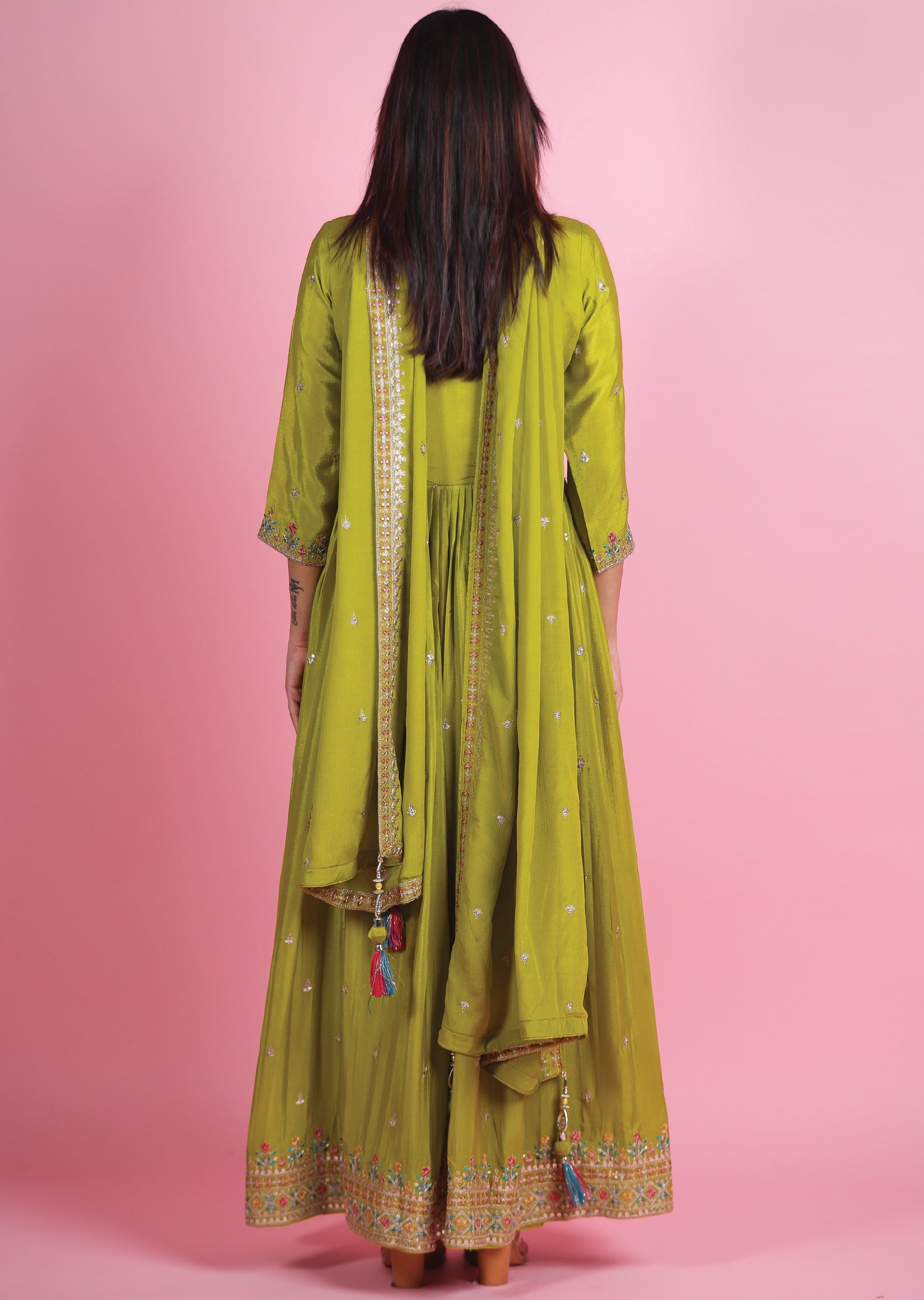 Mehendi Green Chinnon Anarkali