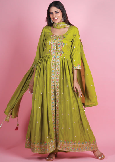 Mehendi Green Chinnon Anarkali