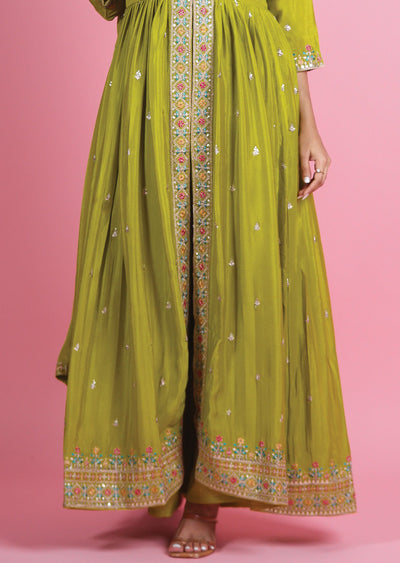 Mehendi Green Chinnon Anarkali