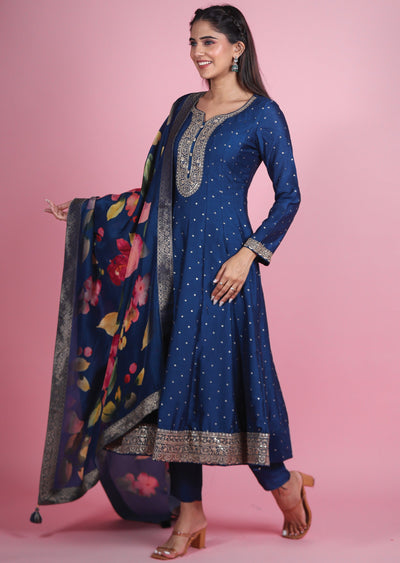 Blue Silk Anarkali