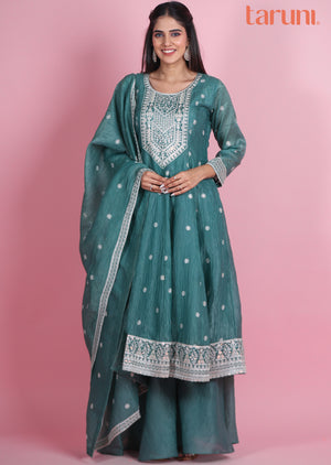 Dusty Green Crush Organza Anarkali