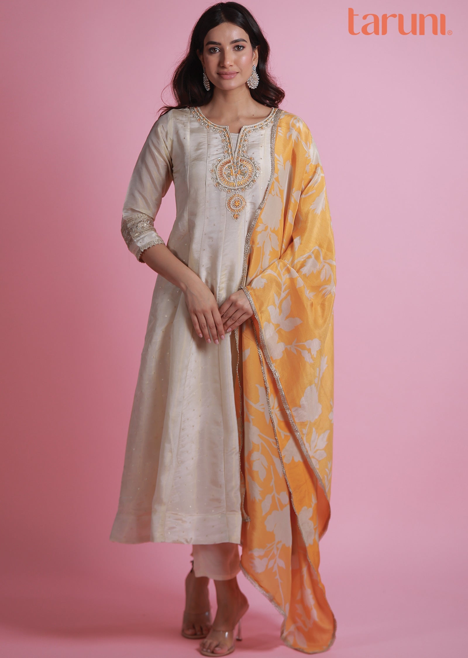 Cream Banaras Tissue Anarkali