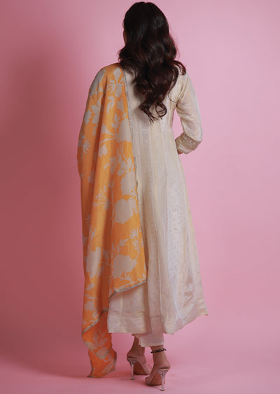 Cream Banaras Tissue Anarkali