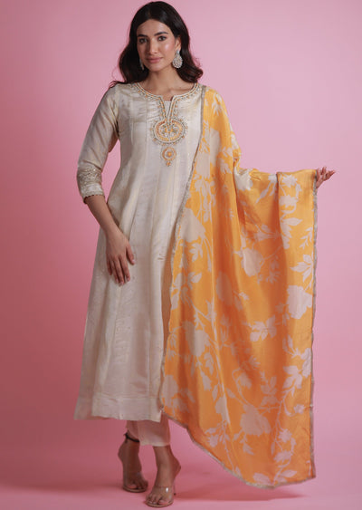 Cream Banaras Tissue Anarkali