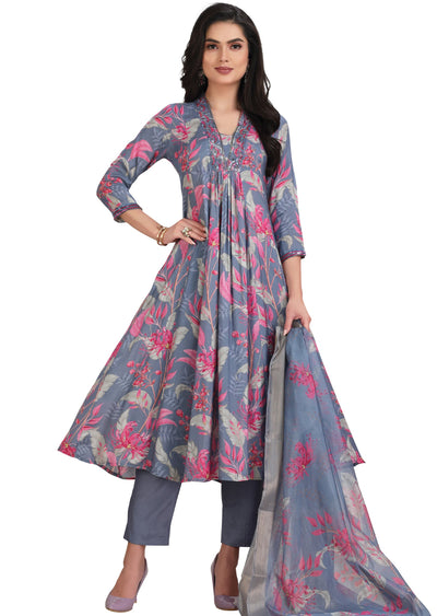 Grey Muslin Anarkali