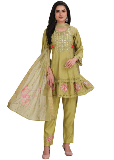 Mehendi Green Model Silk Anarkali