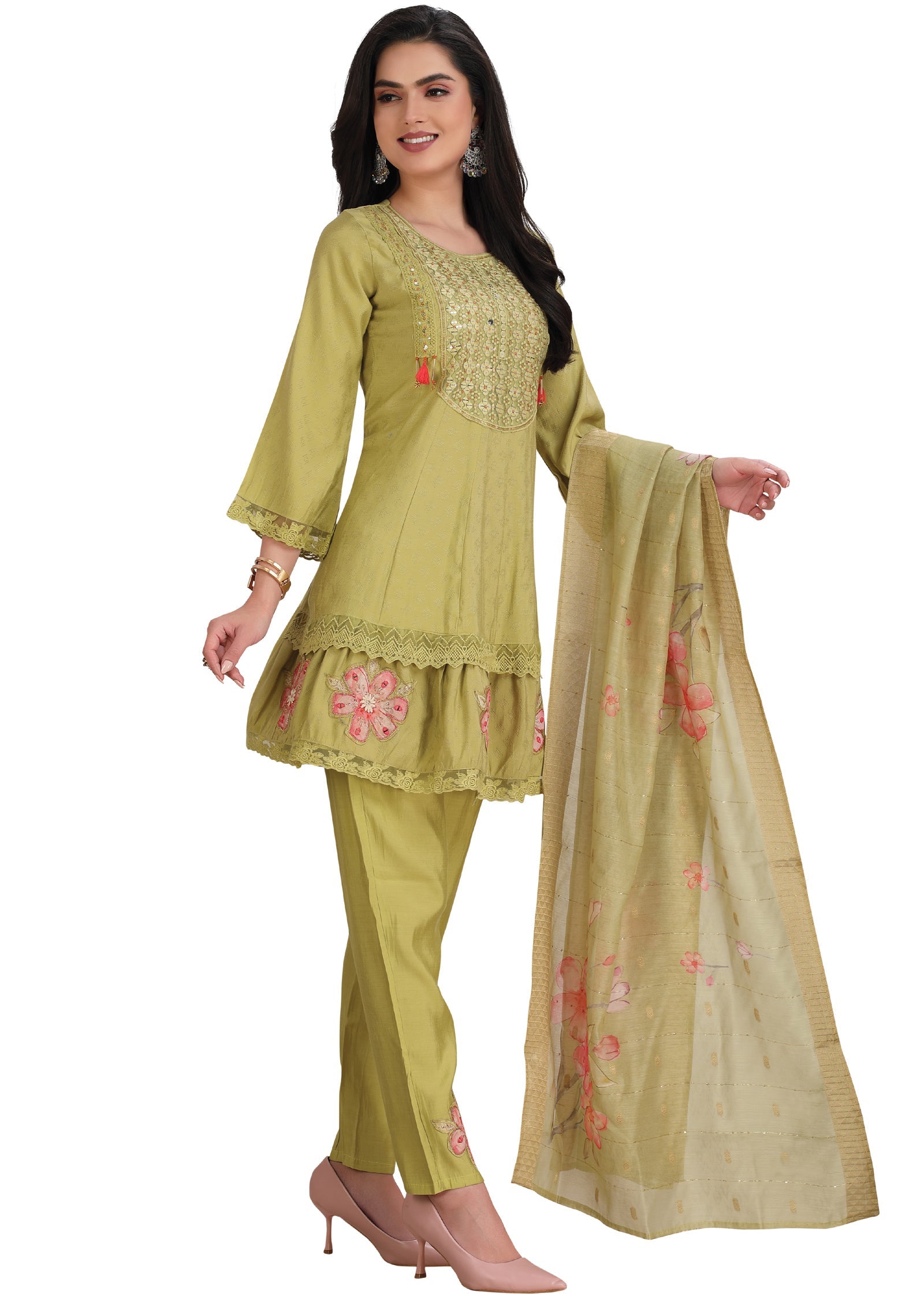 Mehendi Green Model Silk Anarkali