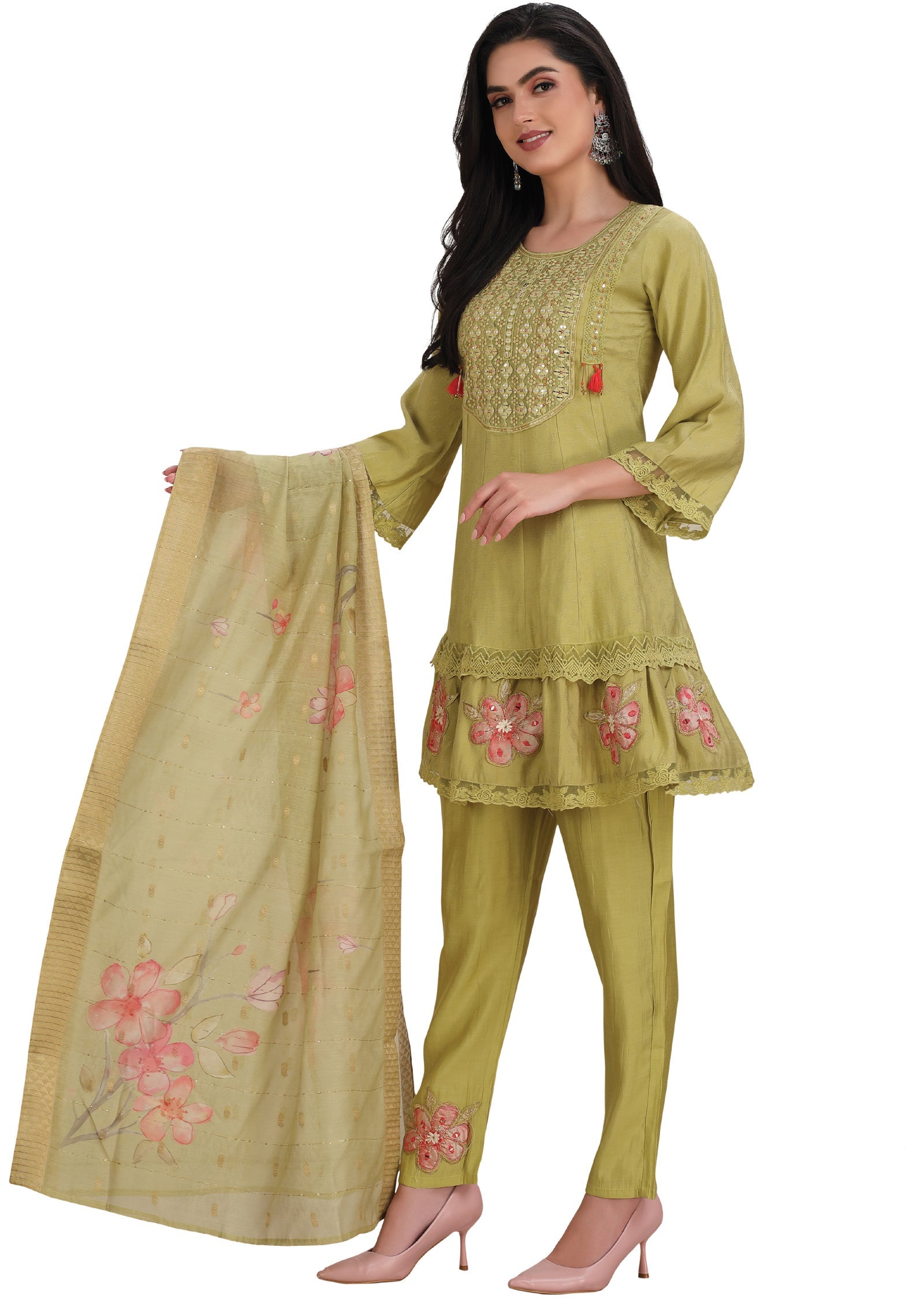 Mehendi Green Model Silk Anarkali