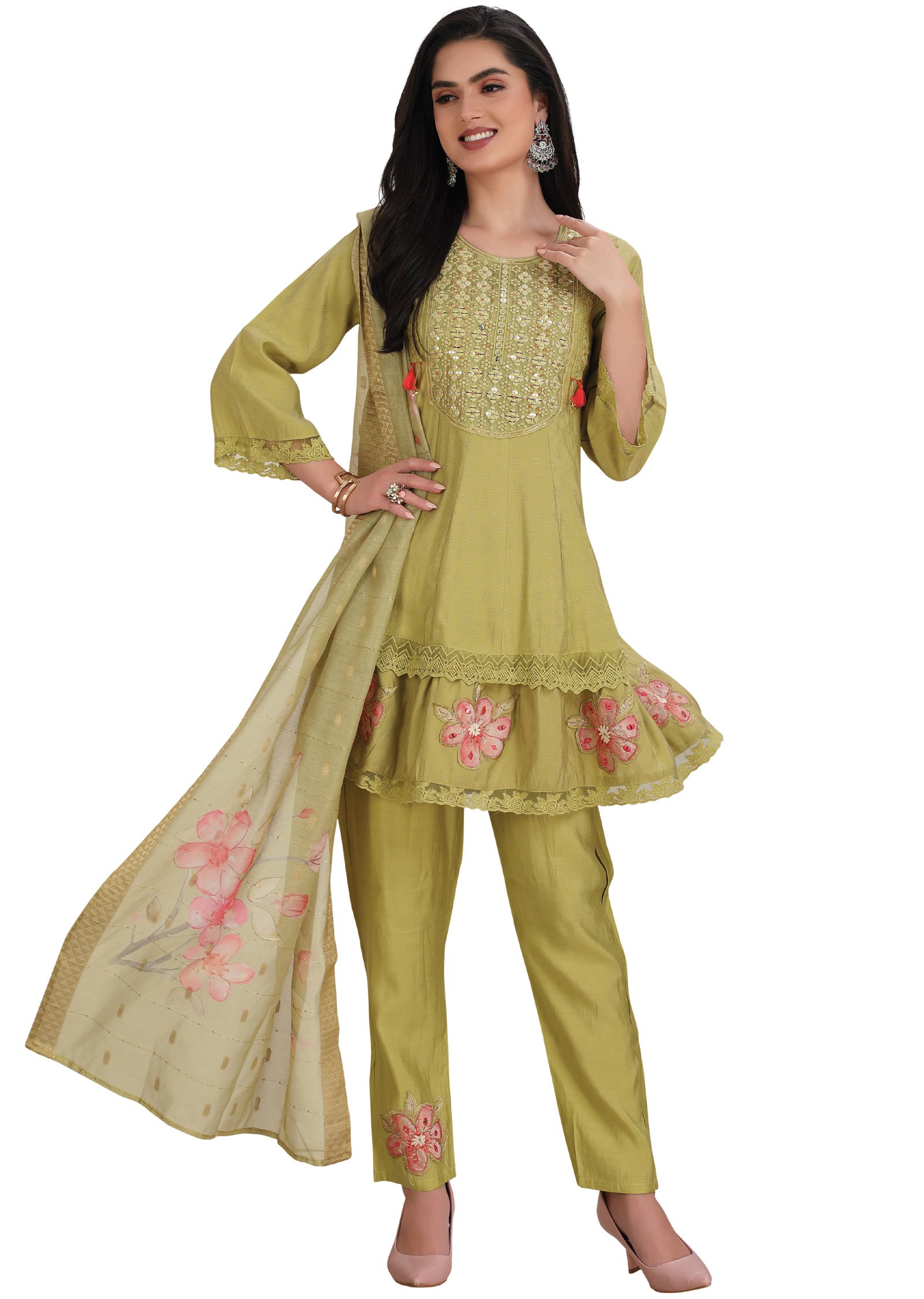 Mehendi Green Model Silk Anarkali