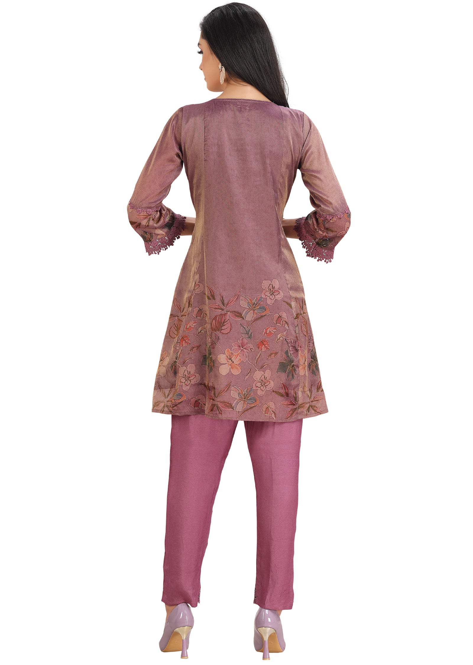 Dark Onion Pink Tissue Silk Anarkali