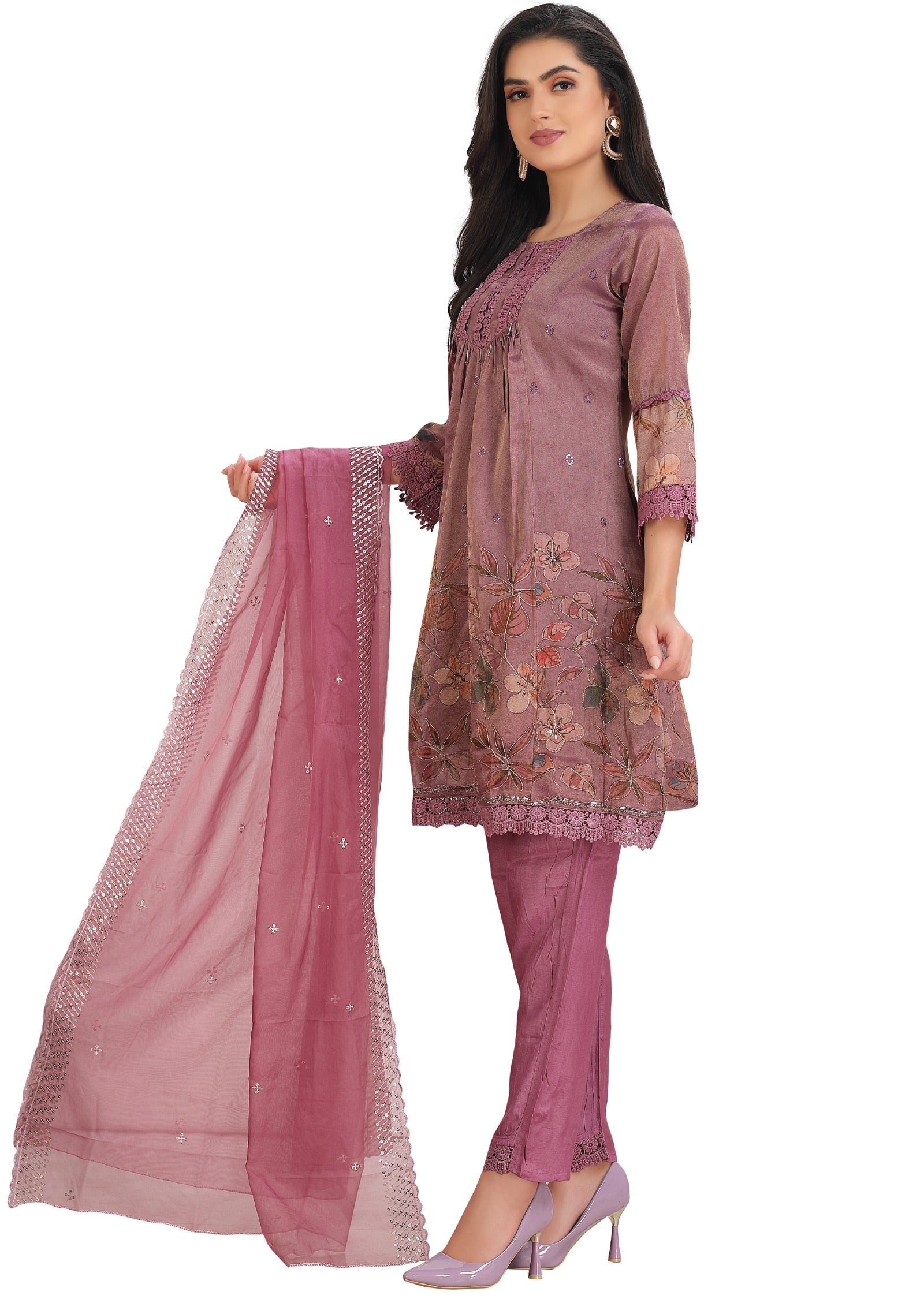 Dark Onion Pink Tissue Silk Anarkali