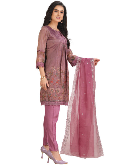 Dark Onion Pink Tissue Silk Anarkali