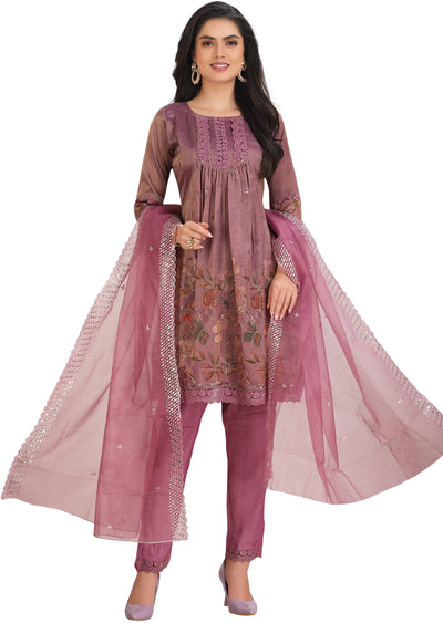 Dark Onion Pink Tissue Silk Anarkali