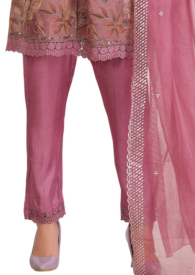 Dark Onion Pink Tissue Silk Anarkali