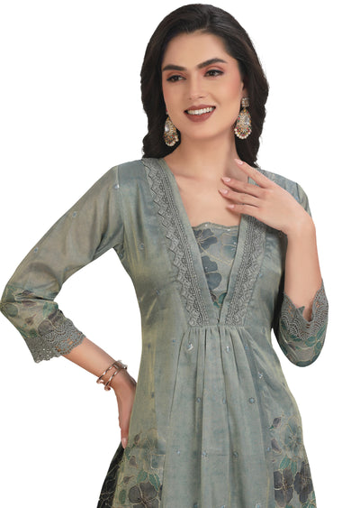 Greenish Grey Tissue Silk Anarkali