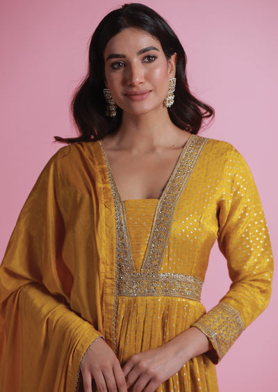 Mustard Banaras Tissue Silk Anarkali