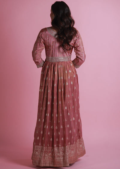 Pink Banaras Tissue Silk Anarkali