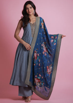 Grey Soft Silk Anarkali