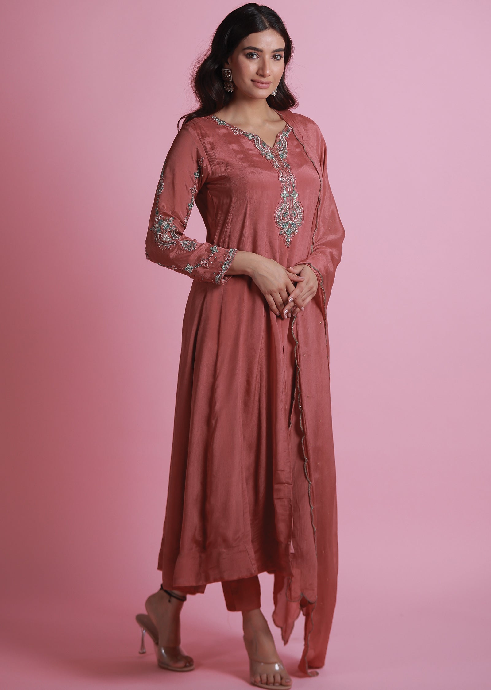 Dark Rust Chinnon Anarkali