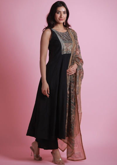 Black Russion Silk Anarkali