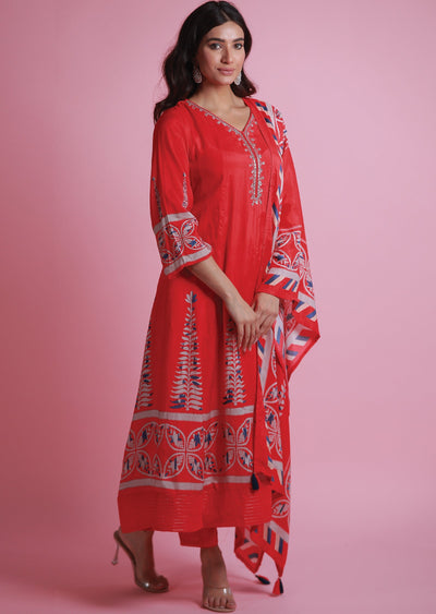 Red Muslin Anarkali