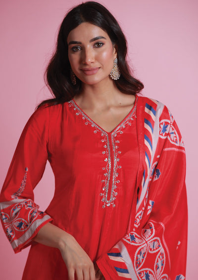 Red Muslin Anarkali