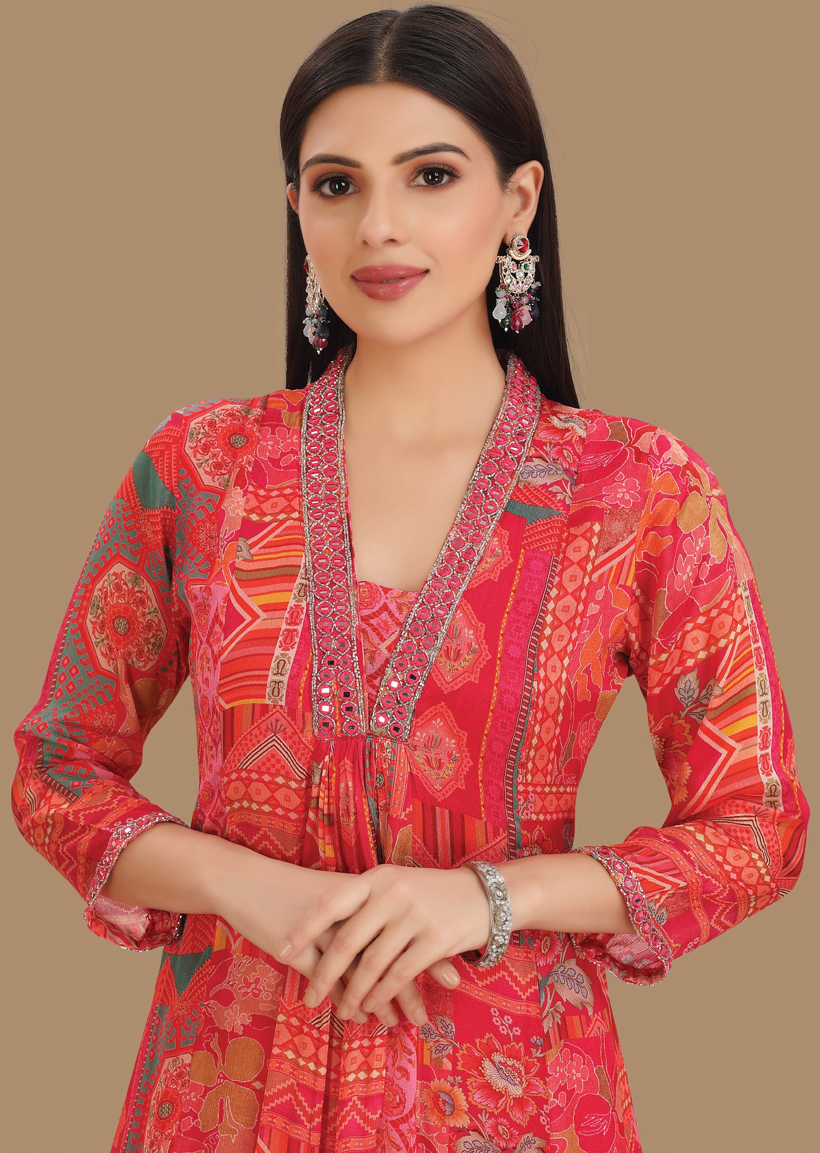 Rani Pink Chinnon Anarkali