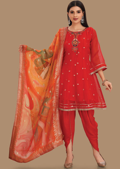 Red Banaras Organza Anarkali