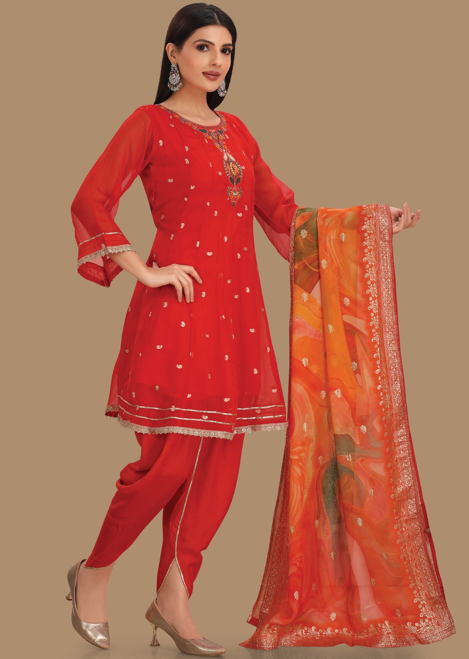 Red Banaras Organza Anarkali