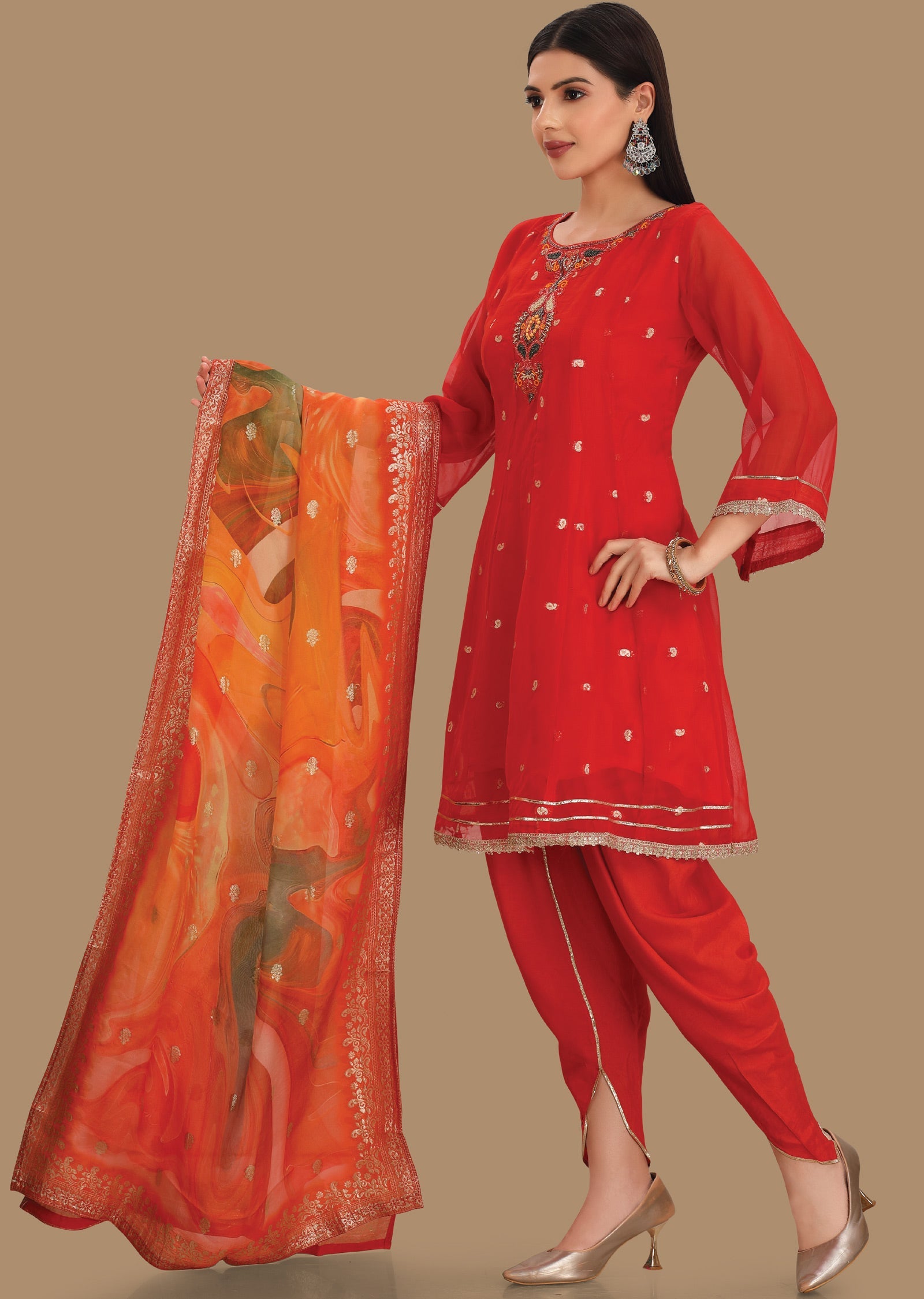 Red Banaras Organza Anarkali