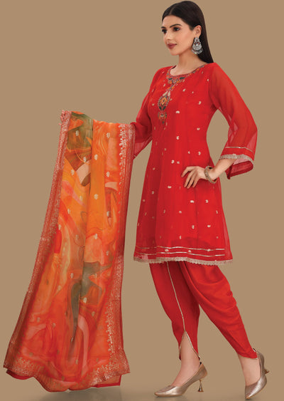 Red Banaras Organza Anarkali