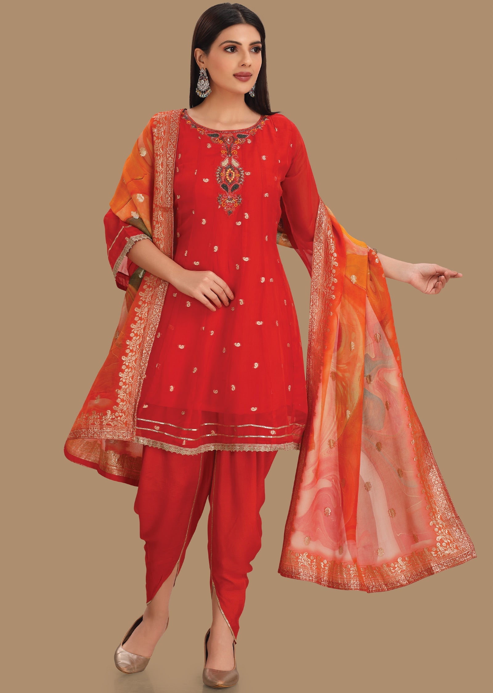 Red Banaras Organza Anarkali