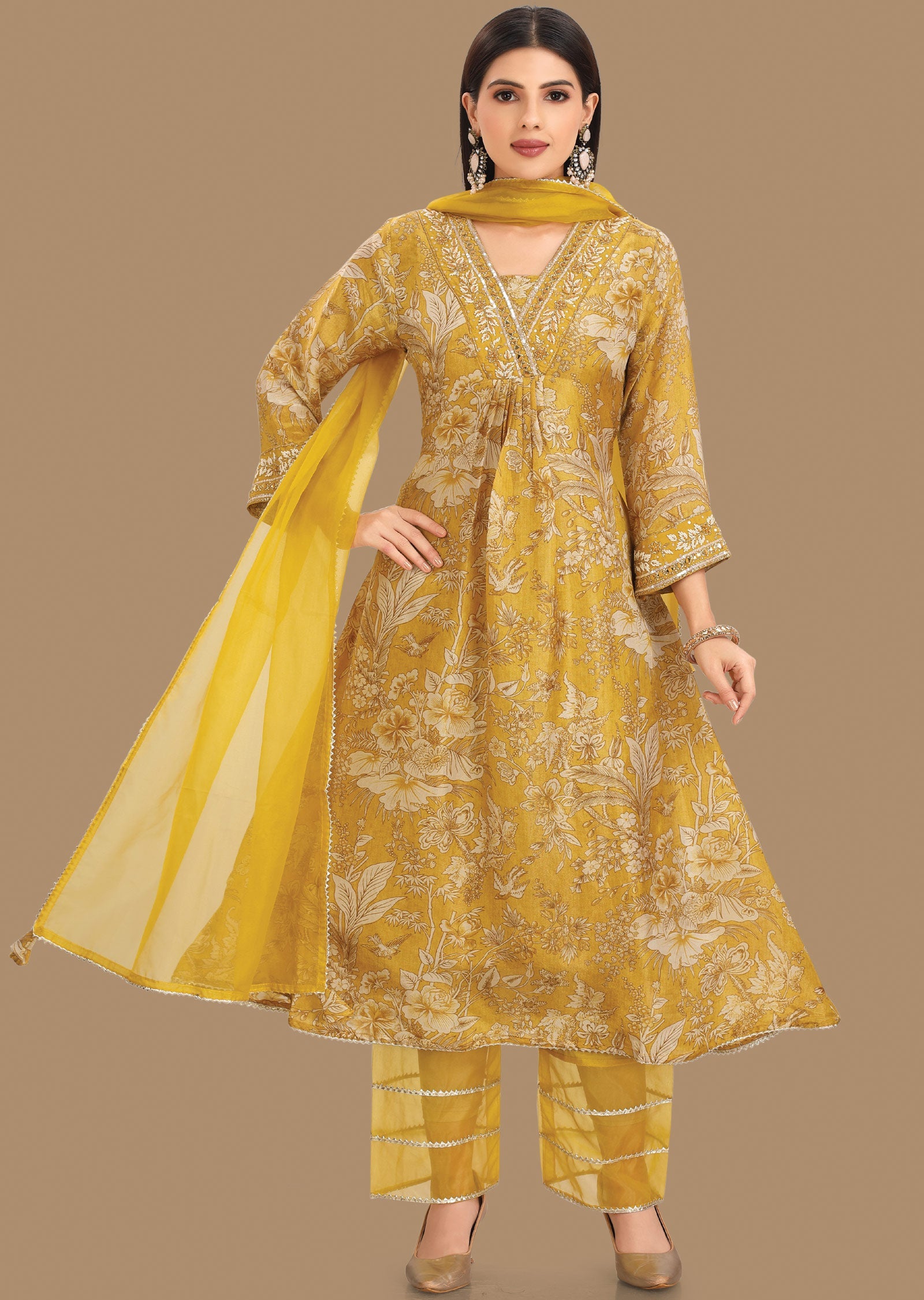 Yellow Tissue Silk Anarkali