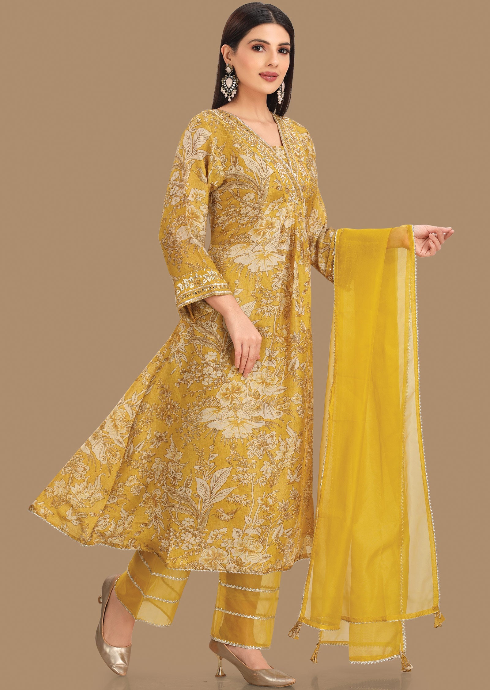 Yellow Tissue Silk Anarkali